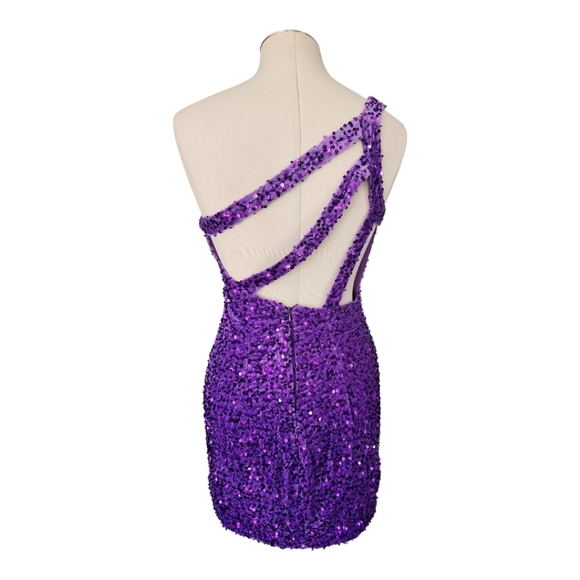 Purple One Shoulder Lilac Sequins Prom Homecoming Dress 6 - Picture 6 of 10